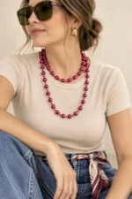 Collar largo perla de nacar vino