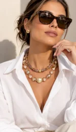 Collar perla y cristal dorado - Imagen 2