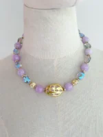 Collar ágatas lila y entrepieza dorada