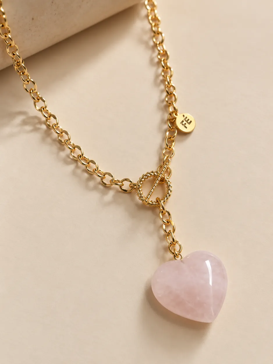Collar corazón cuarzo rosa