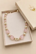 Collar cuarzo rosa y perla