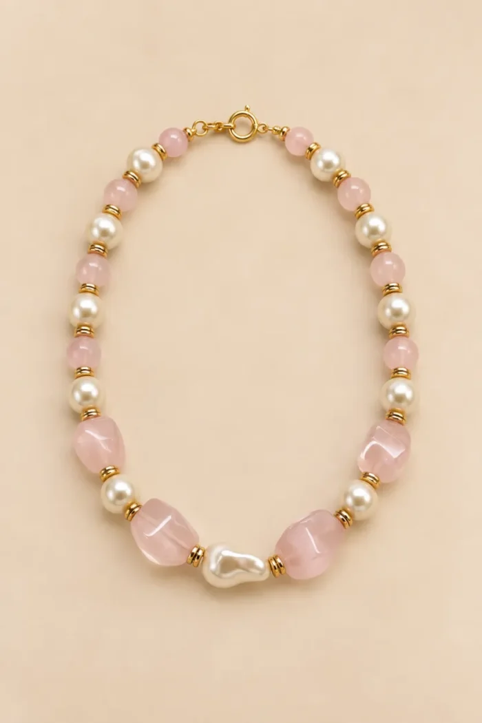 Collar cuarzo rosa y perla - Imagen 3