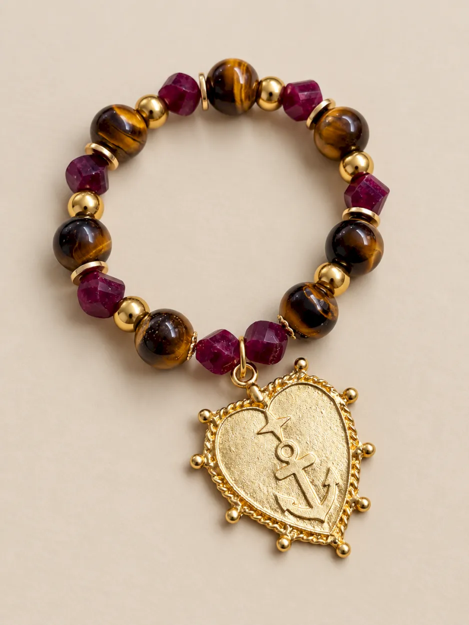 Pulsera ANCLA ojo tigre y granate
